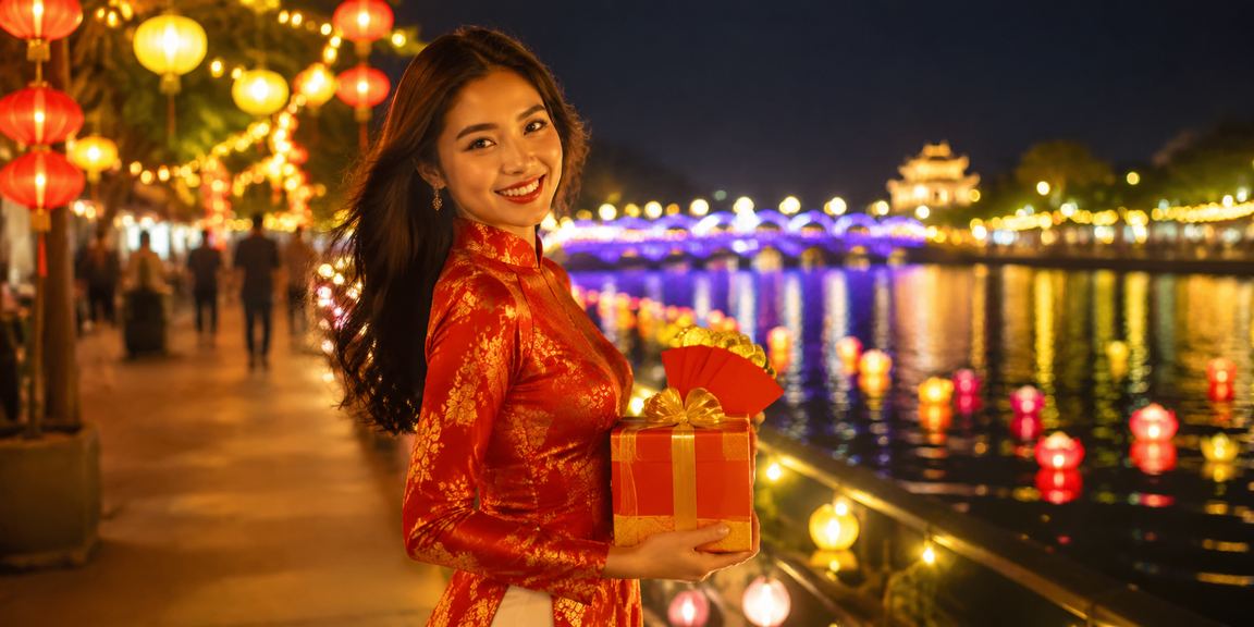 Người dùng tại chợ đêm Huế nhận cashback và kiểm tra ưu đãi trên điện thoại